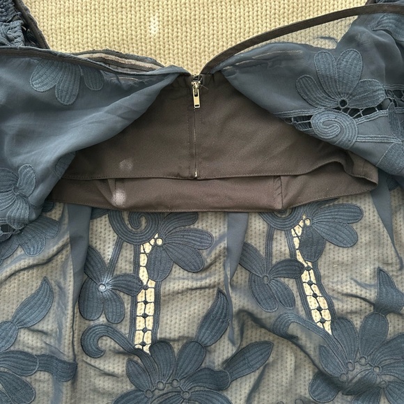 Lovers + Friends Navy Blue Lace Sheer Off the Shoulder Top Size M - Picture 7 of 8